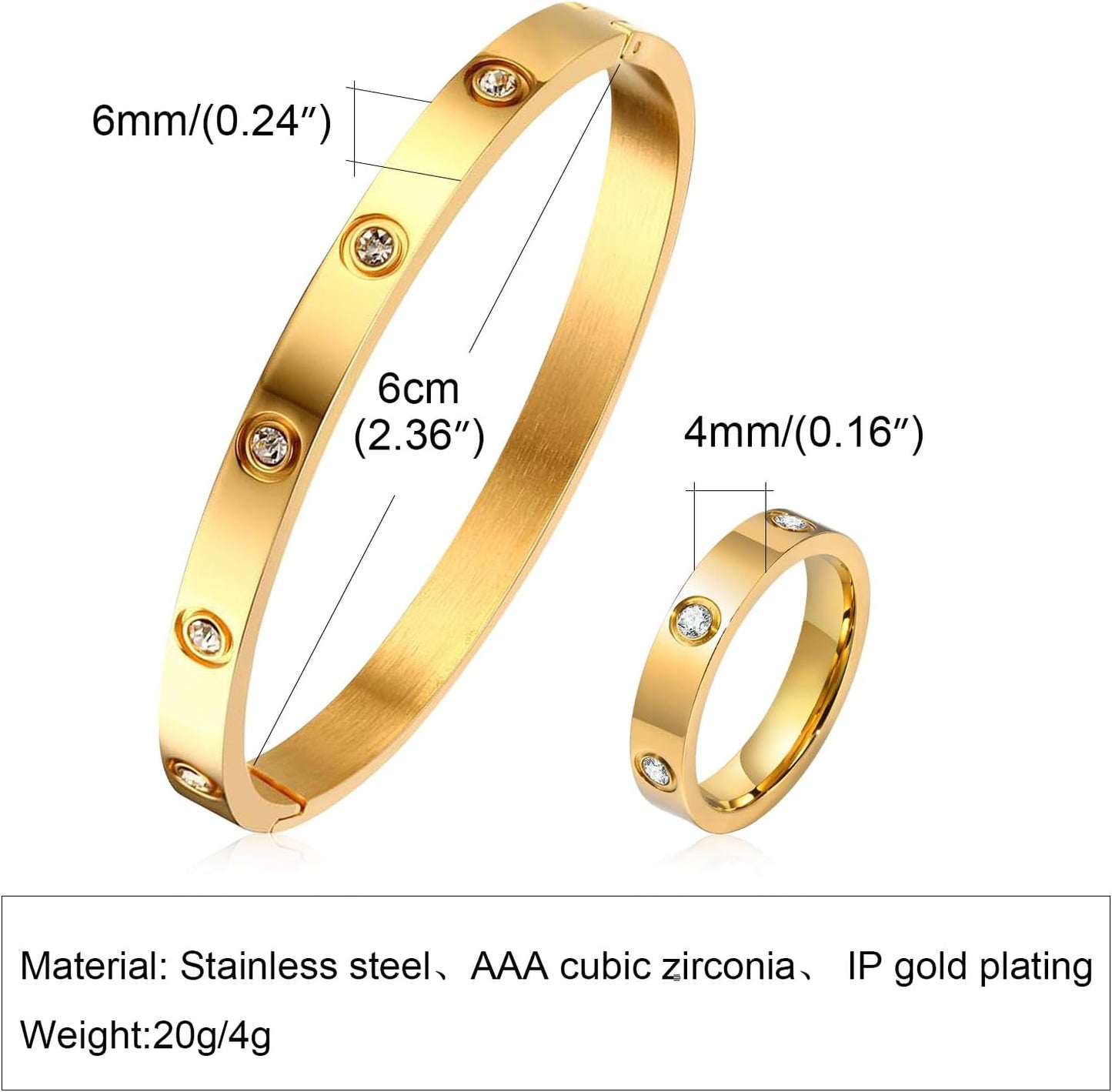 18K Gold Plated Love Friendship Bracelet + Ring