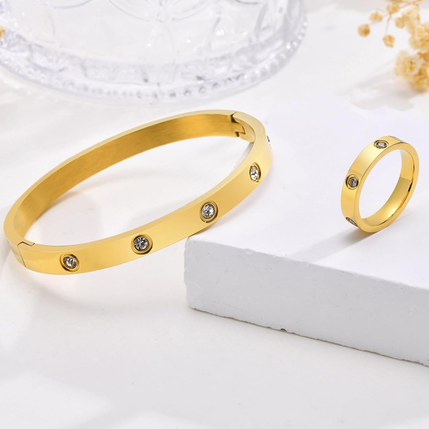 18K Gold Plated Love Friendship Bracelet + Ring