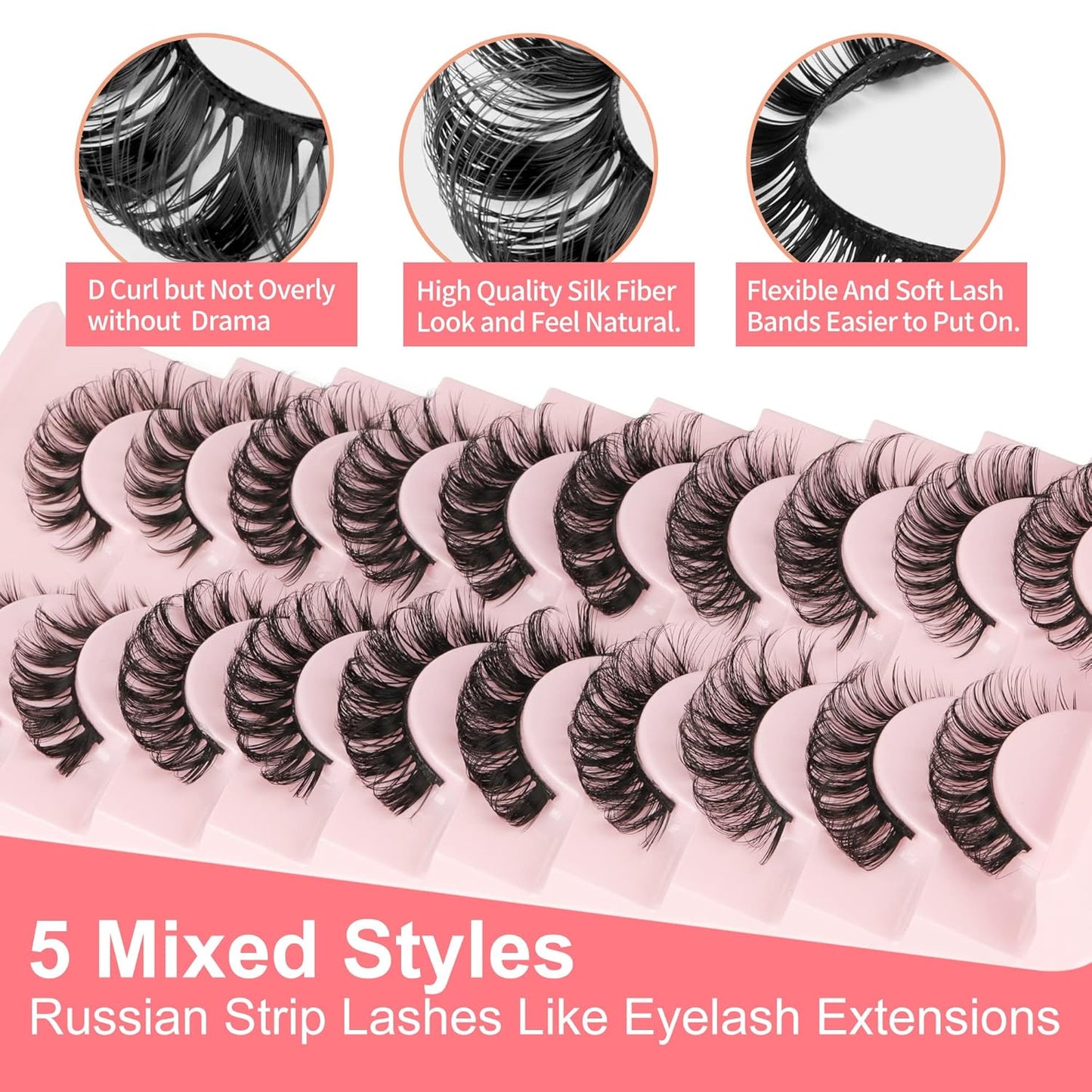 Russian Volume Strip False Lashes - 10 Pairs