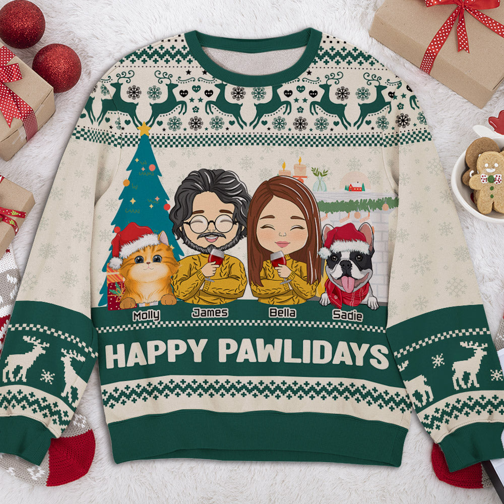 Pawlidays With Pets Couple - Personalized Custom All-Over-Print Sweatshirt