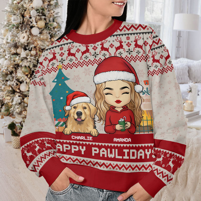 Happy Great Pawlidays - Dog & Cat Personalized Custom Ugly Sweatshirt - Unisex Wool Jumper - Christmas Gift For Pet Owners, Pet Lovers